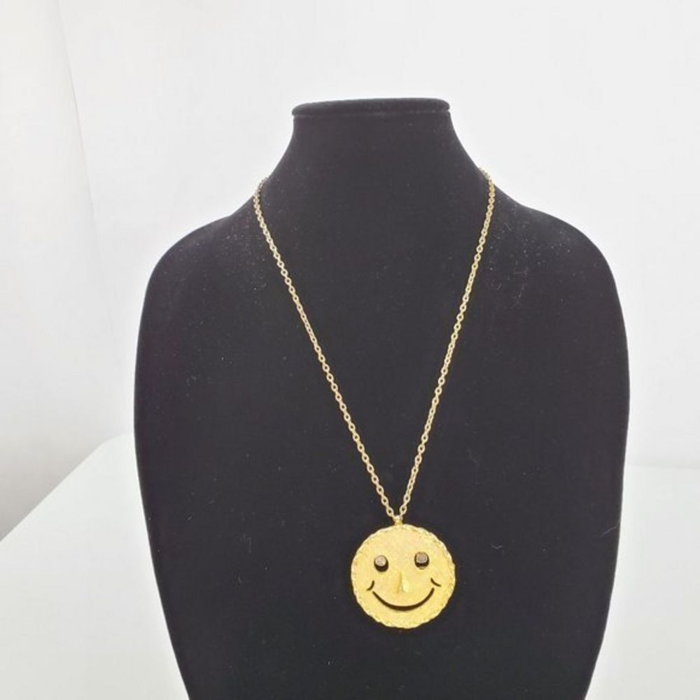 Face Necklace Rhinestone Dangle‎ Beaded Clear Gold